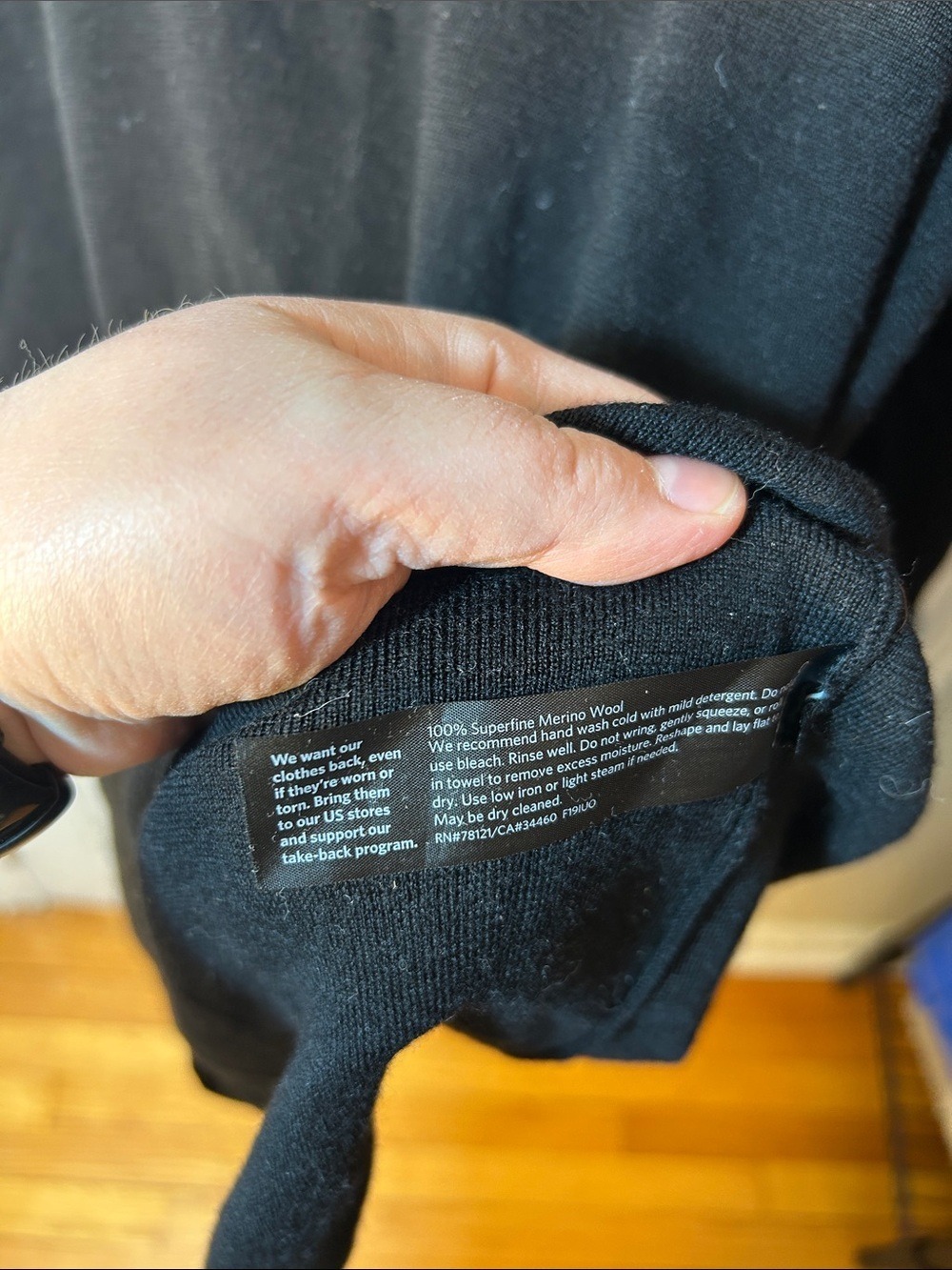 Eileen Fisher Superfine Merino Wool Black Long-Sleeve Crewneck Knit Tunic Top L - Picture 4 of 5